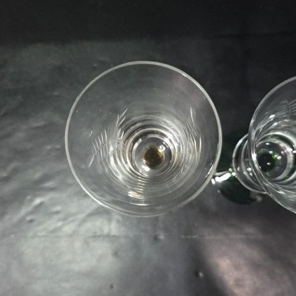 Etched Leaves Cordial Glasses, Set of 2, Vintage Green‎ & Yellow Stem Stemware